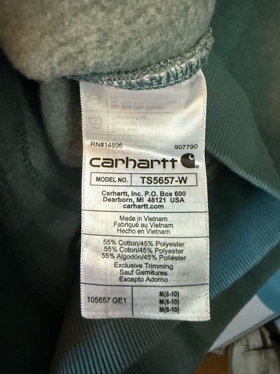 Carhartt Woman’s Relaxed Fit Quarter Zip Green Pullover Sweatshirt Medium - Picture 7 of 8